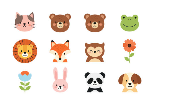 Cartoon animal faces set