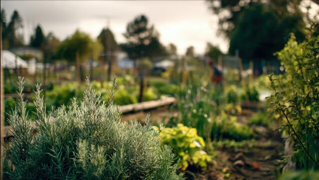 Organic Herb Garden with Fresh Rosemary