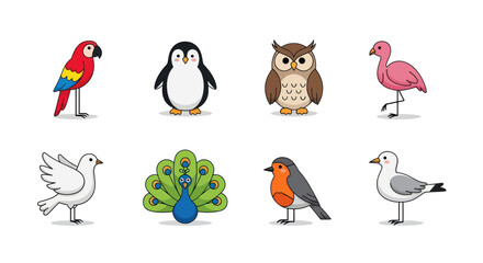 Obraz premium Cartoon birds collection on white background
