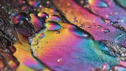 Naklejka premium Rainbow Oil Slick with Water Droplets
