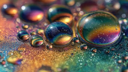 Naklejka premium Rainbow Oil Drops on Colorful Surface