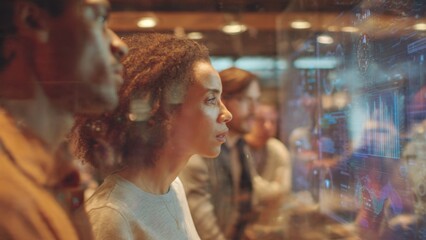 Fototapeta premium Team Analyzing Data on Futuristic Holographic Display