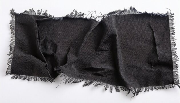 teared rag spread isolated on white background can use like a backdrop or pattern texture hole in the tissue black fabric with torn stitch hole and loose threads torn fabric with frayed edges