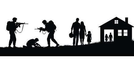 Obraz premium Family defending their home a silhouette illustration of resilience and protection