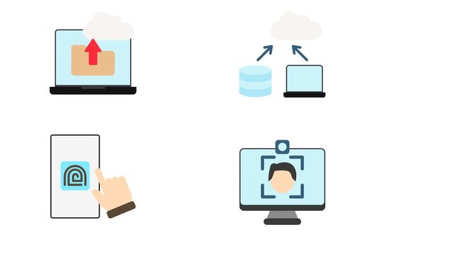 Cyber security 2D Objects Flat Color Animation Icon. Motion Graphic Backup Data, Biometric Access. Cartoon 4K Video, Transparent Alpha Channel. Editable Animated Icon On Transparent Background.