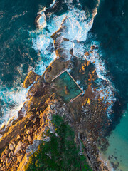 Obraz premium Aerial view of North Curl Curl rock pool, Sydney, Australia.
