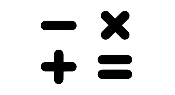 Minimal black silhouette icon, simple flat vector, bold black shape, no, no shading mathematical symbols minus, plus, multiply and equals signs on a, flat icon style