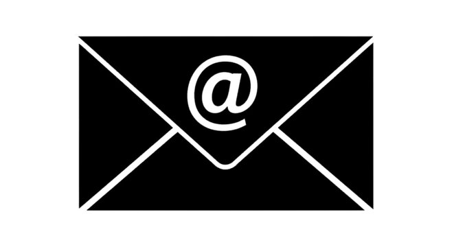 Minimal black silhouette icon, simple flat vector, bold black shape, no, no shading black email envelope icon with at symbol on a, flat icon style