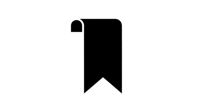 Minimal black silhouette icon, simple flat vector, bold black shape, no, no shading black ribbon bookmark icon on a, flat icon style