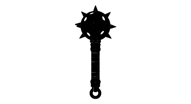 Minimal black silhouette icon, simple flat vector, bold black shape, no, no shading silhouette of a medieval spiked mace weapon on a, flat icon style