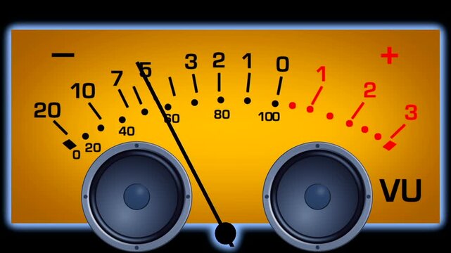 Pulsating speakers on animated VU meter