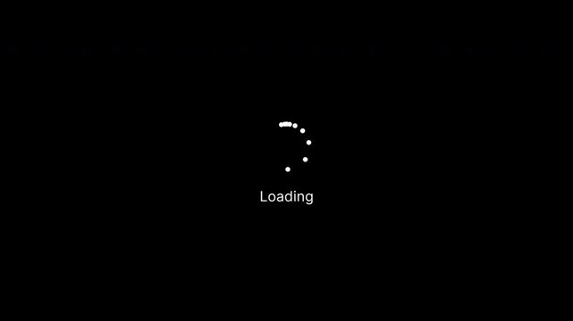 Loading notification on Computer Screen isolated on black background with dotted round Circle Animation. Load desktop PC operating system processing. 4K Infinite Loop.