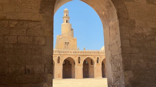 The Tulunid Mosque in Cairo, Egypt, was built between 876 and 879 by Ahmed bin Tulun, the founder of the Tulunid dynasty, the first Turkic state established in Egypt.