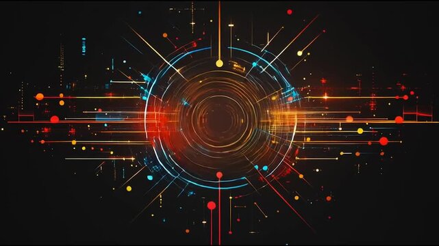 Abstract black background with Colorful circle lines. Digital future technology . Abstract business connection of lines from nodes innovation of communication in the network.