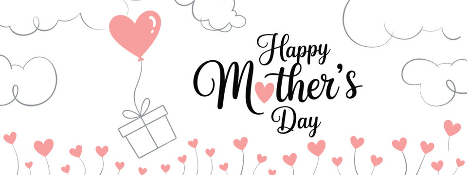 Happy Mother's Day Banner with Balloon and Gift happy mothers day