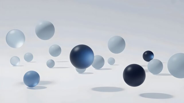 Blue and navy data spheres in white space - Perfect for cloud storage marketing, mathematical modeling, or network topology illustrations.