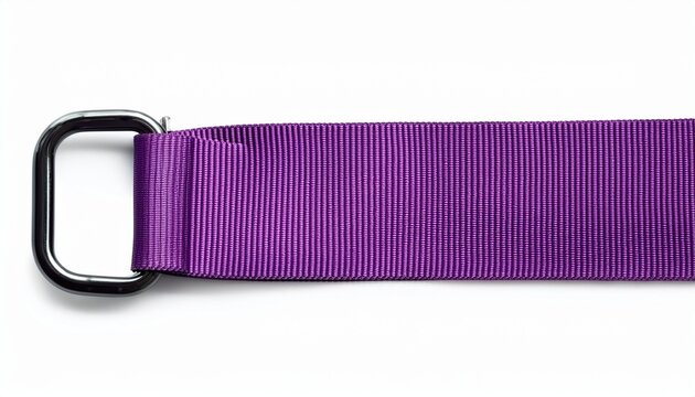 purple yoga strap with a dring buckle isolated on white background