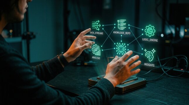 AI Data Processing Interface: Logic Engine, Knowledge Repository & Insights Visualization