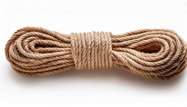 thick natural fiber rope coiled isolated on white background
