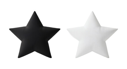 Obraz premium A pair of soft textured three-dimensional star shapes, one black and one white, perfectly isolated for graphic design elements, success, rating, or review symbols&nbsp;
