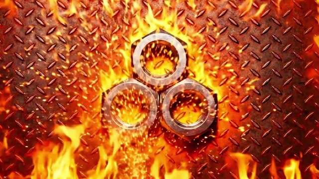 Metal shield background with red color and flame effects, for security and protection videos,  