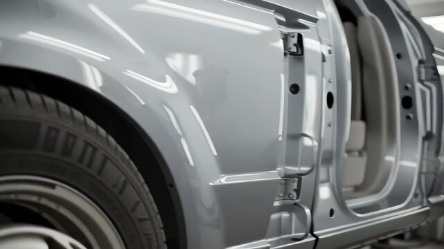 Car painting with spray gun in an auto body shop