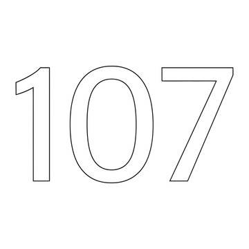Number 107 outline on white background simple numeric value with one hundred sev