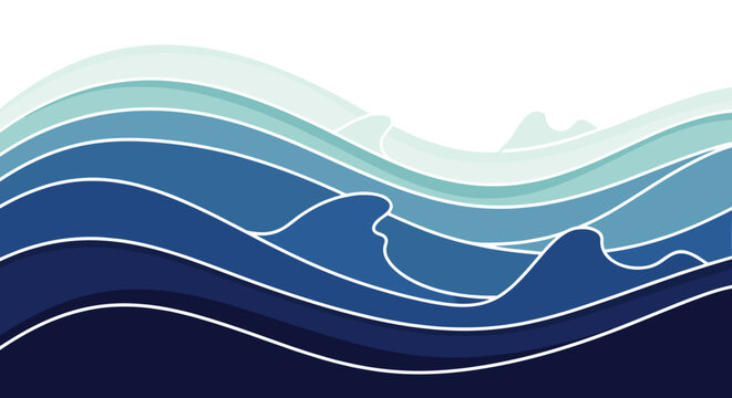 Abstract ocean waves with flowing lines and shades of blue