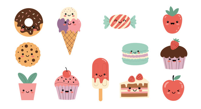 Cartoon sweets collection isolated on white