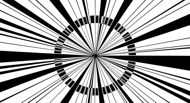 Abstract black and white radial geometric pattern
