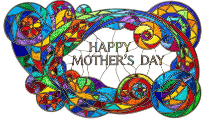 Fototapeta premium Colorful stained glass heart with happy mothers day message