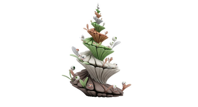 Whimsical Fantasy Tree with Tiny Creatures