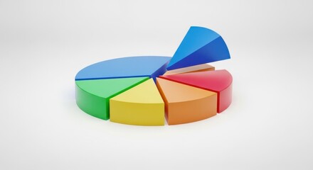 Obraz premium 3D Colorful Pie Chart with One Slice Lifted