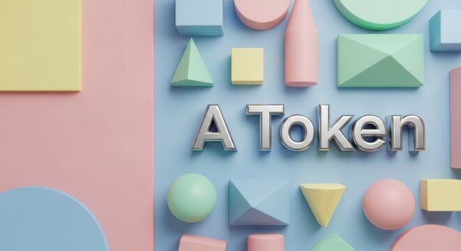 3D Token Text with Pastel Geometric Shapes