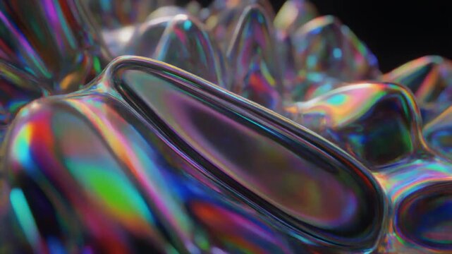 Vibrant holographic liquid metal surface with a dynamic iridescent color spectrum and smooth reflections. Abstract flowing texture creating a futuristic and artistic digital background