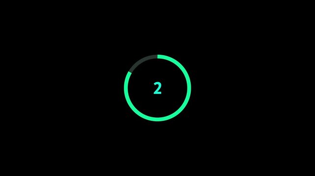 Neon Cyan Circle Countdown Timer Animation 10 to 1 on Black Background