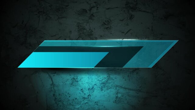 Futuristic blue glass geometric title reveal on grunge textured background with luminous neon lights. Abstract retro motion design. Video animation Ultra HD 4K 3840x2160