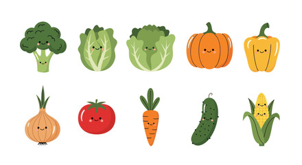 Fototapeta premium Cartoon vegetables illustration on white