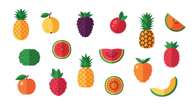 Colorful flat fruit set illustration