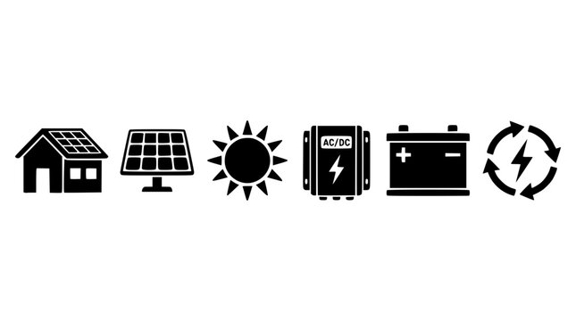 House solar panel sun battery inverter renewable energy icons vector design