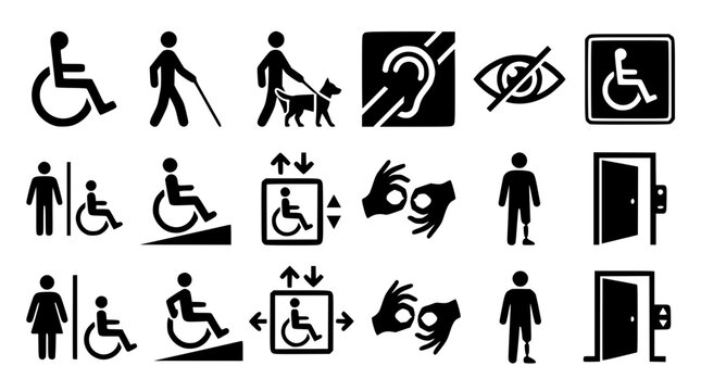 Diverse accessibility and informational signage vector illustration icons