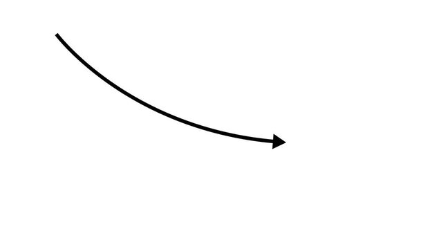 Minimalist Black Curved Arrow Animation Moving Downward on White Background