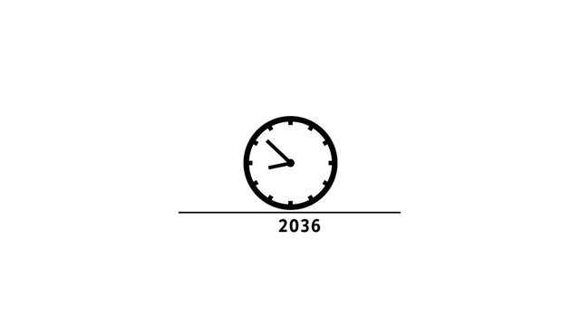 Fast Motion Clock Animation with Yearly Timeline 2027 to 2039