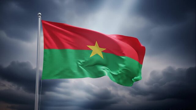 Burkina Faso National Flag Waving Against Dramatic Cloudy Sky