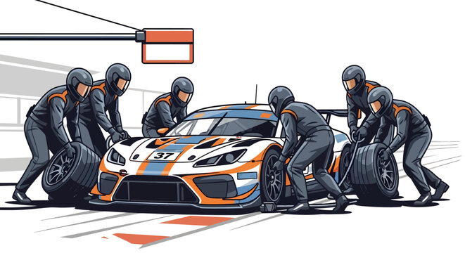 Racing Pit Stop Formula Car Tire Change Crew Action