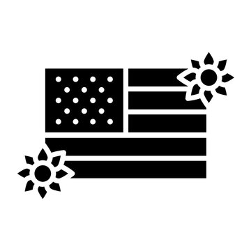 American Flag With Yellow Sunflowers