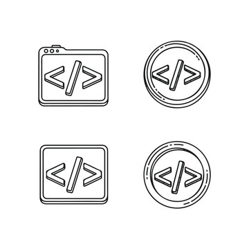 Code symbols and programming icons.