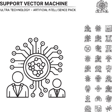 support vector machine neural network diagram with ai technology icons and futuristic digital elements