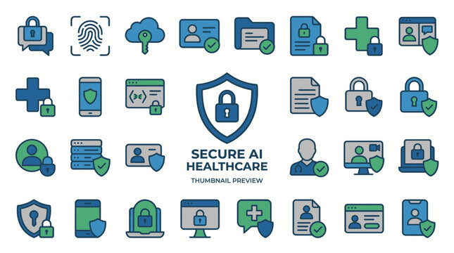 Secure Healthcare Data Protection and Medical Privacy Icon Set
