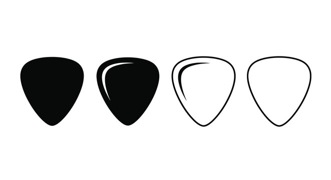 Four guitar picks in varying shades a bold black silhouette